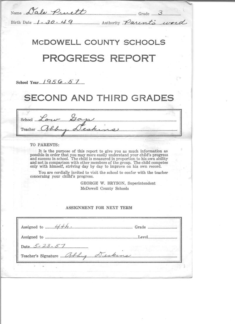 William Delano Pruett's report card