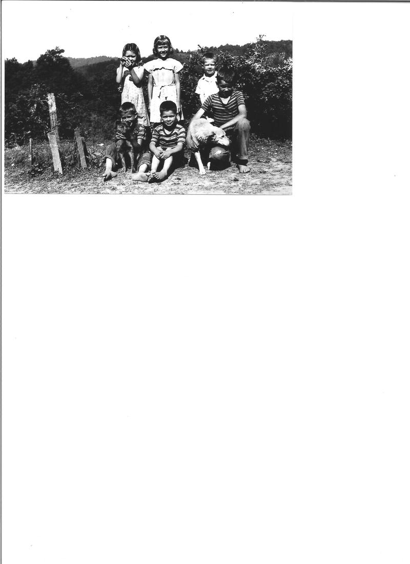 Front Row: Mary Carolyn (George) Stowe, Lucy Ann (Pruett) Stacy, William Delano Pruett; Front Row: James Travis (Pruett) Pruitt, Franklin David George, Lonnie Beryl Pruett 