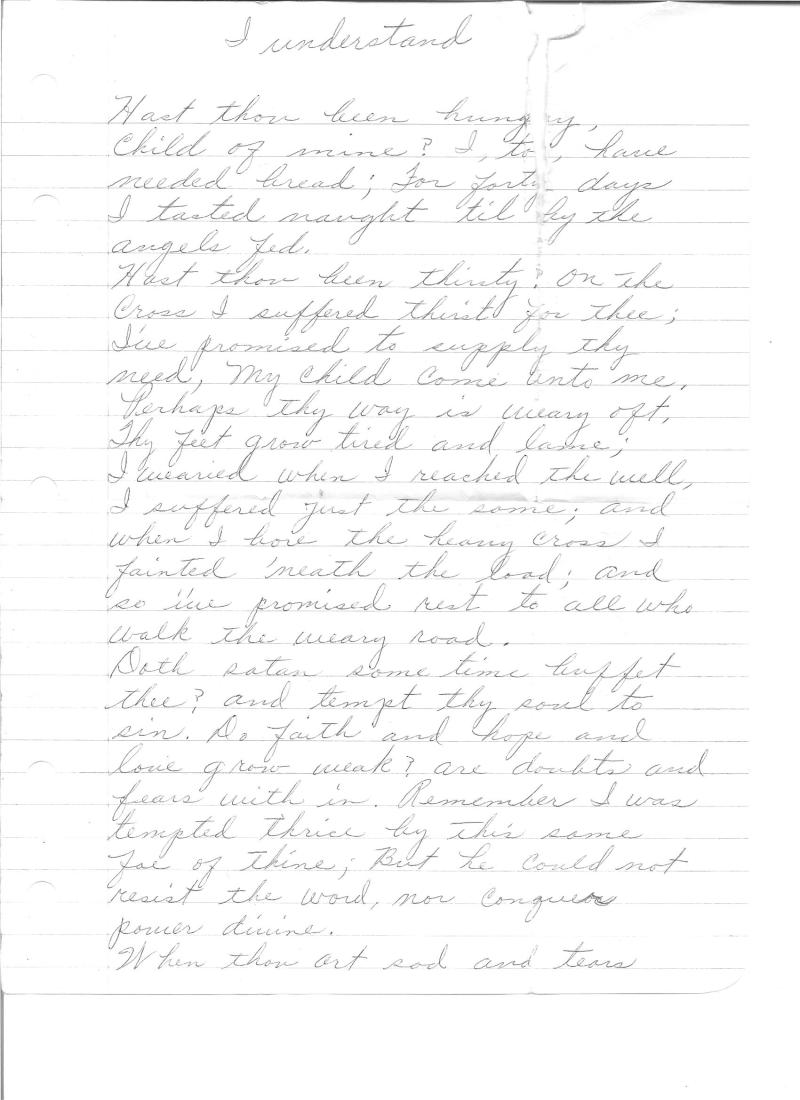 I understand (page 1) - Hand Writing is Uba Faye Pruett's