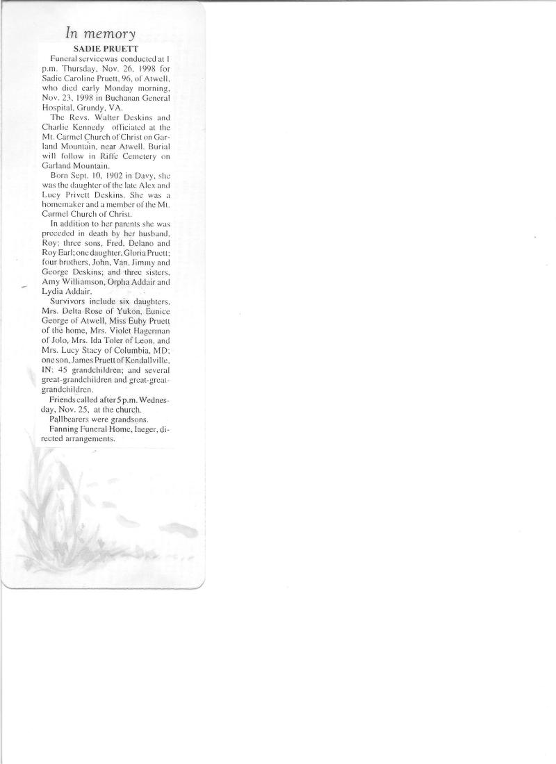 Sadie Caroline (Deskins) Pruett