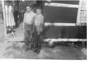 Ruby Pruett on porch, Herman Deskins, Roger Deskins